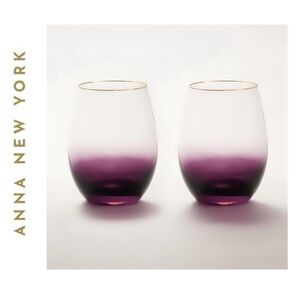 NWT ANNA New York Amethyst Ombre Stemless 24K Gold Rim Wine Glasses Set of 2 NIB